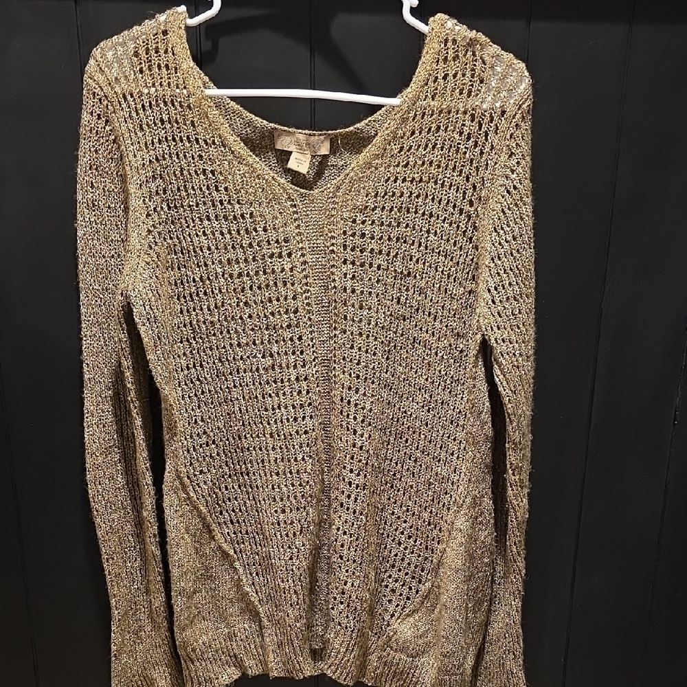 Nine West Metallic Gold V-Neck Sweater